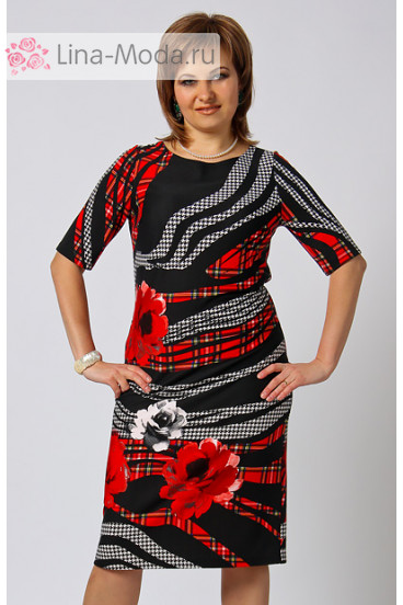 Платье "СКС" 4765 (Черный-красный-белый дизайн)